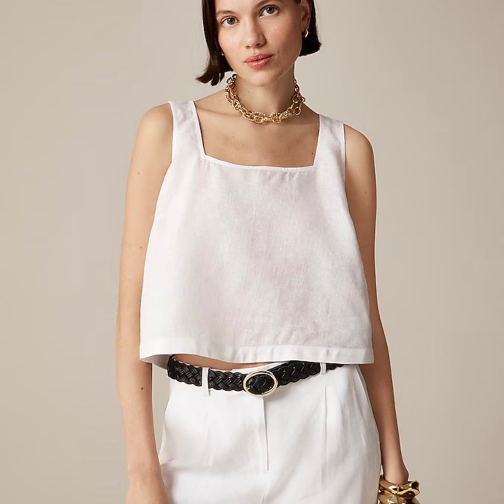 J Crew white Squareneck button-back top in linen M NWT